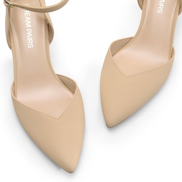 Dream Pairs Women Nude-nubuck Closed Pointed Toe Kitten Heels Ankle Strap Pumps - Picture 3 of 7